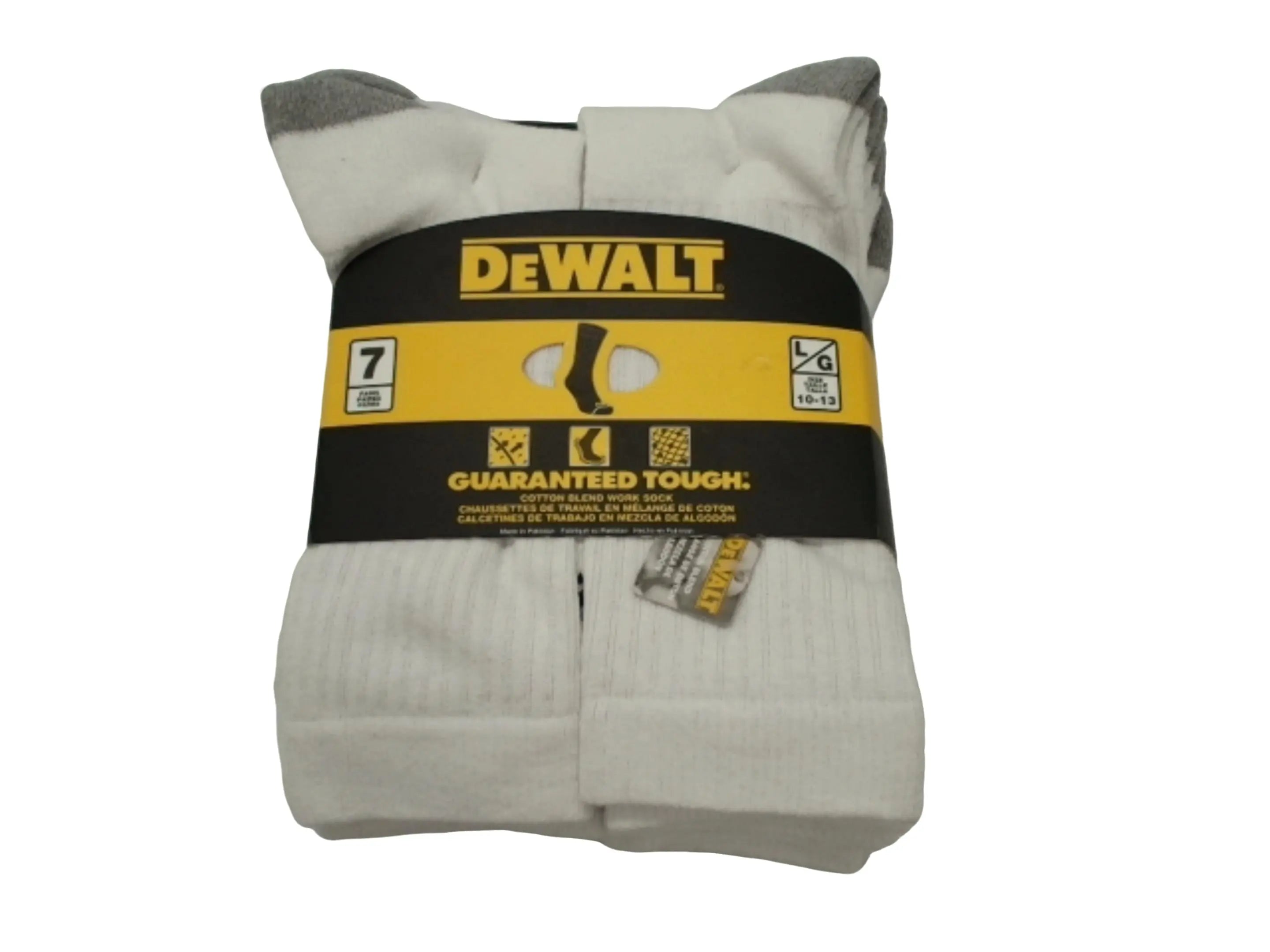 Dewalt Cotton Blend Work Socks 7pk. White Size 10-13 (ENDCAP) KWDC