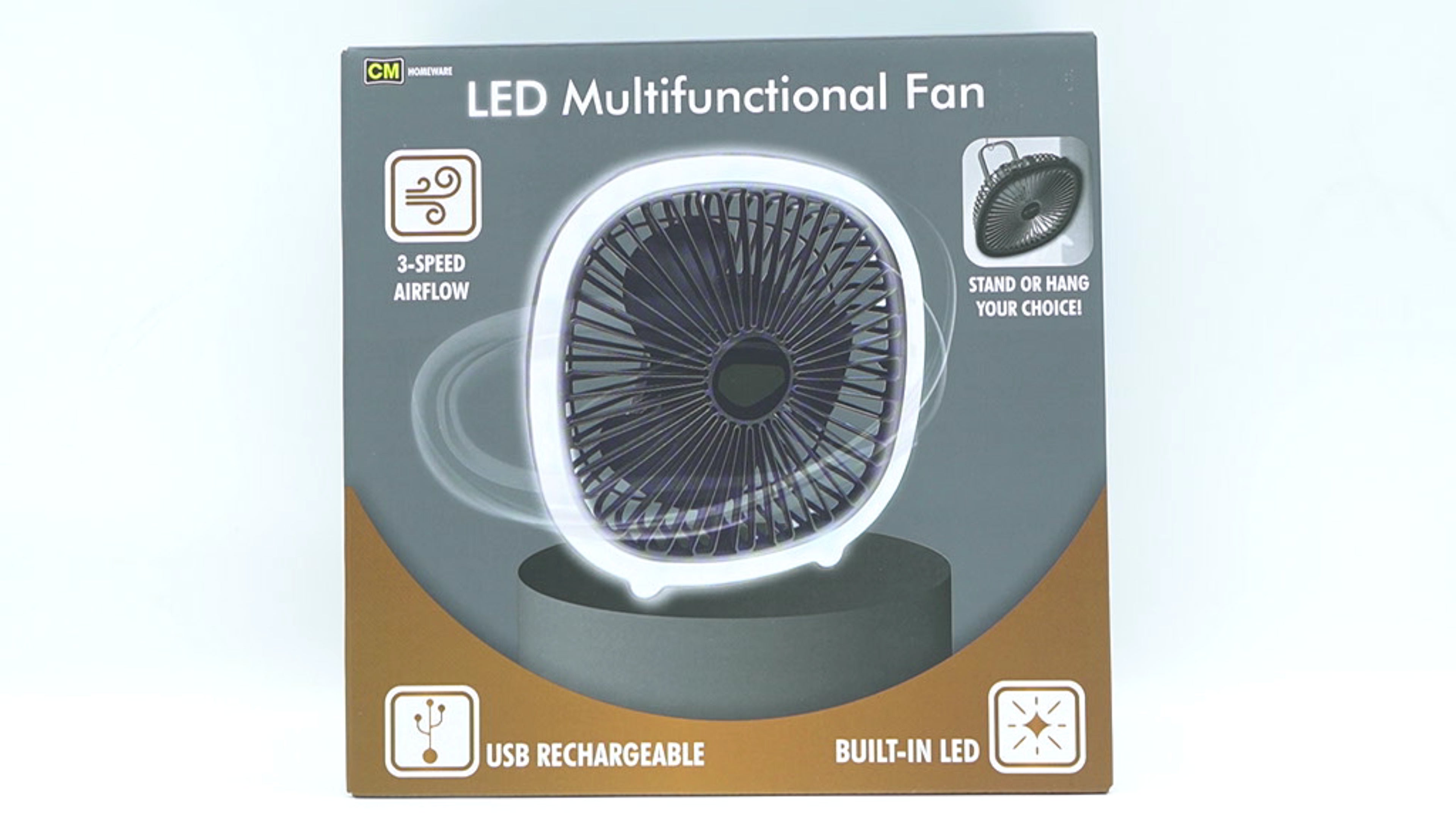 CM Homeware 3 Speed Rechargeable LED Fan