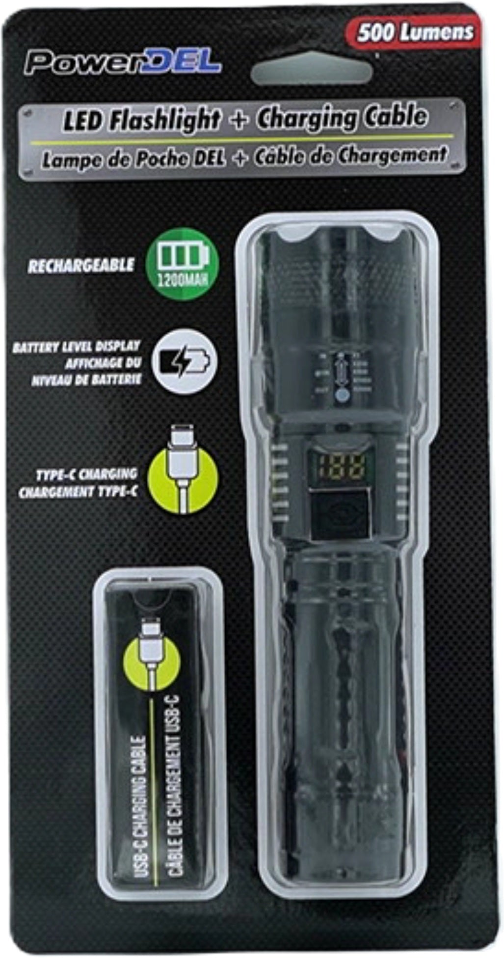 PowerDEL LED Flashlight 500 Lumens Rechargeable