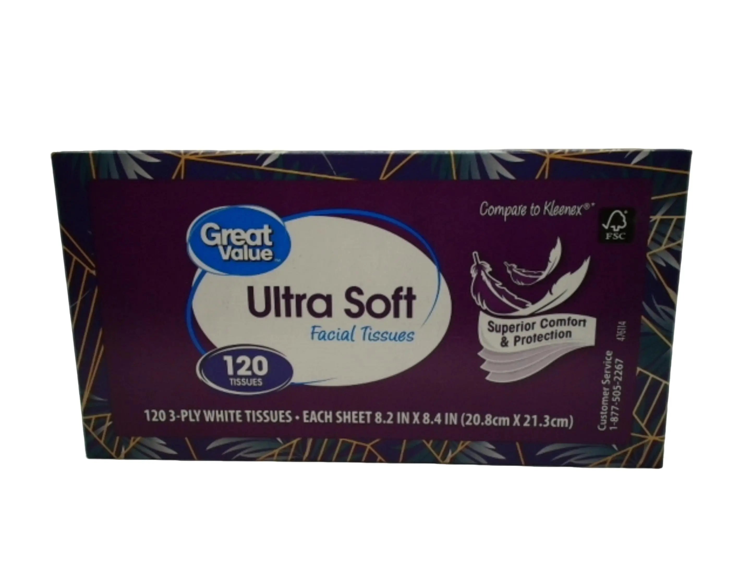 Facial Tissues 3 Ply 120pk. Great Value Ultra Soft KWDC