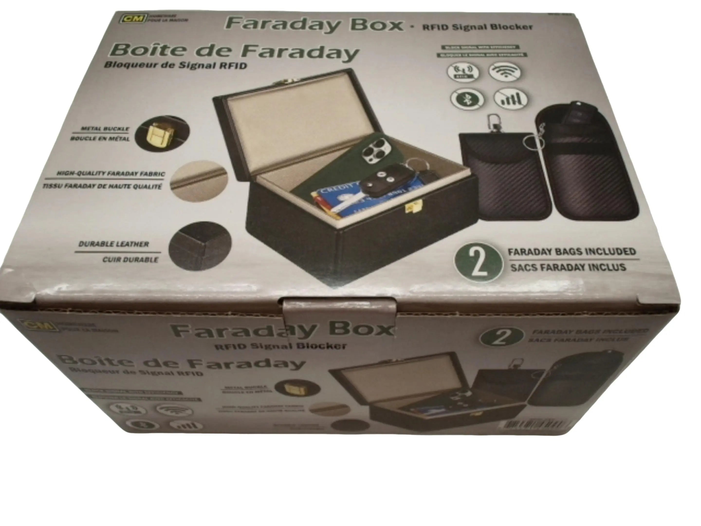 Faraday box and 2 keyfob pouches - RFID signal blocker (endcap) Chateau Manis Electronics