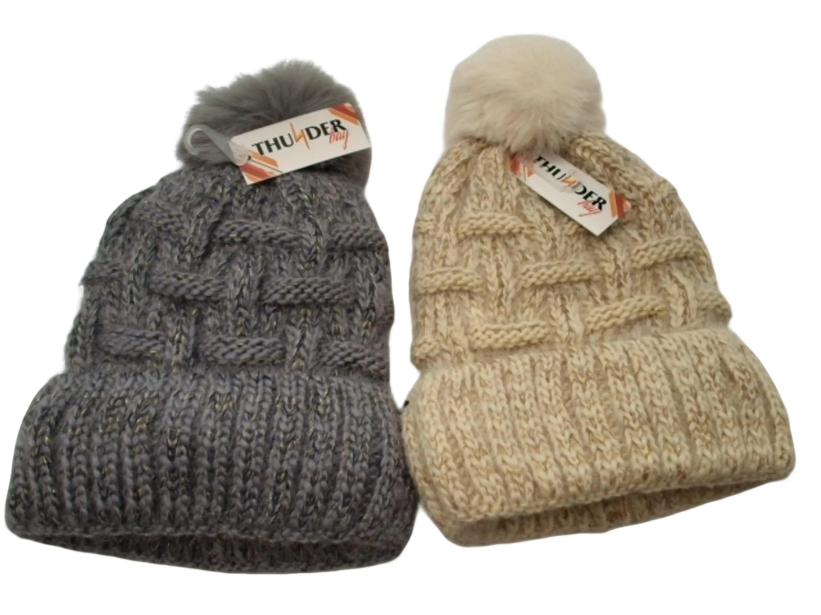 Ladies Insulated Hat w/Fur And Pom Assorted KWDC