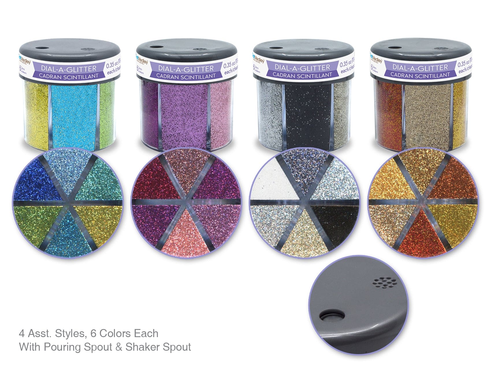 Twinkle Town: 60g Glitter Jar Dial-A-Glitter 6-Col Asst 3eax4styles - Brantford Surplus