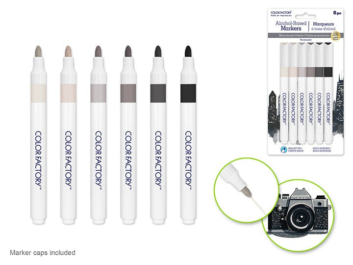 Color Factory Monochrome Alcohol Markers 6pk Bullet Tip