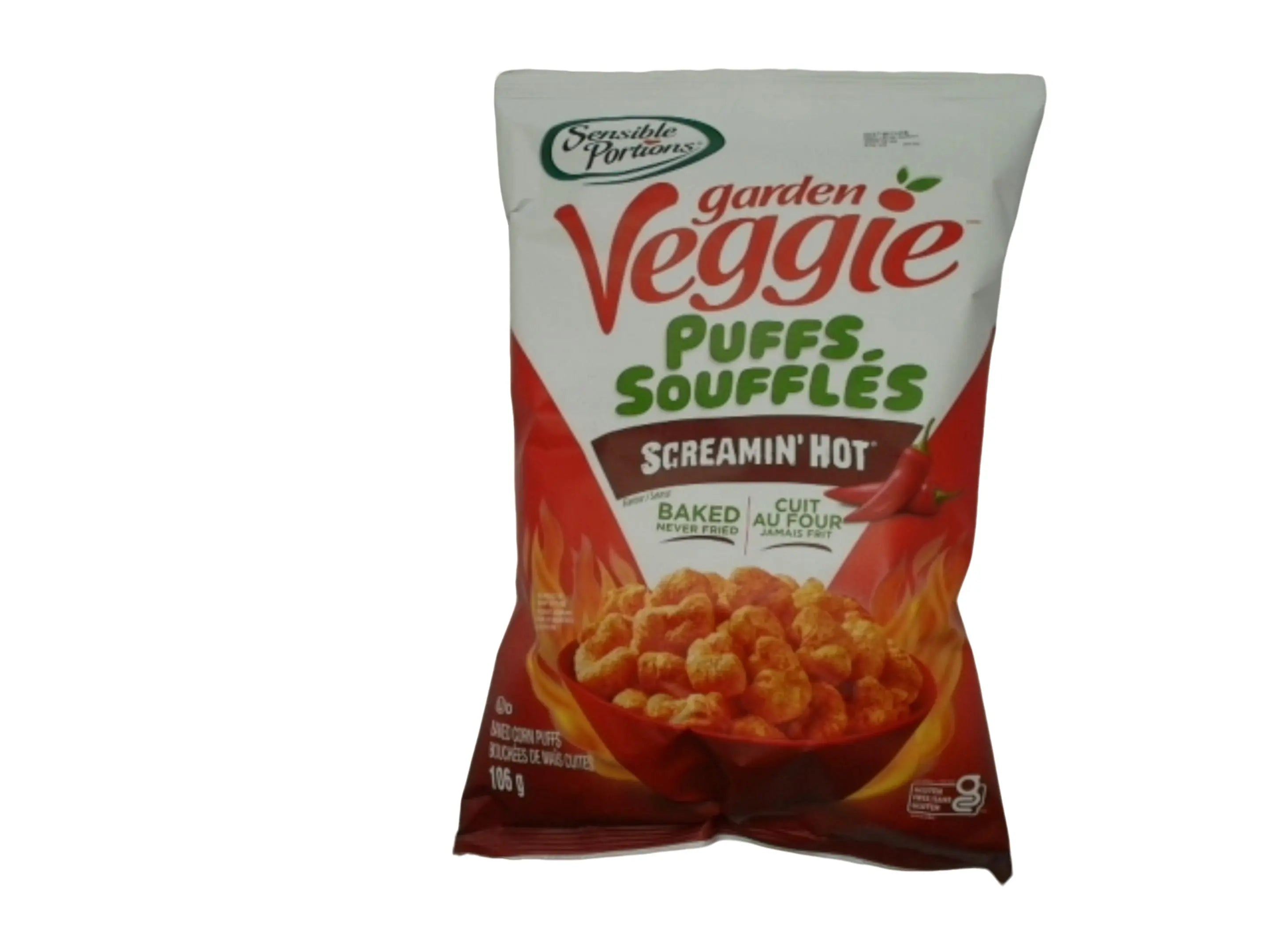 Garden Veggie Puffs Screamin' Hot 106g. Sensible Portions KWDC