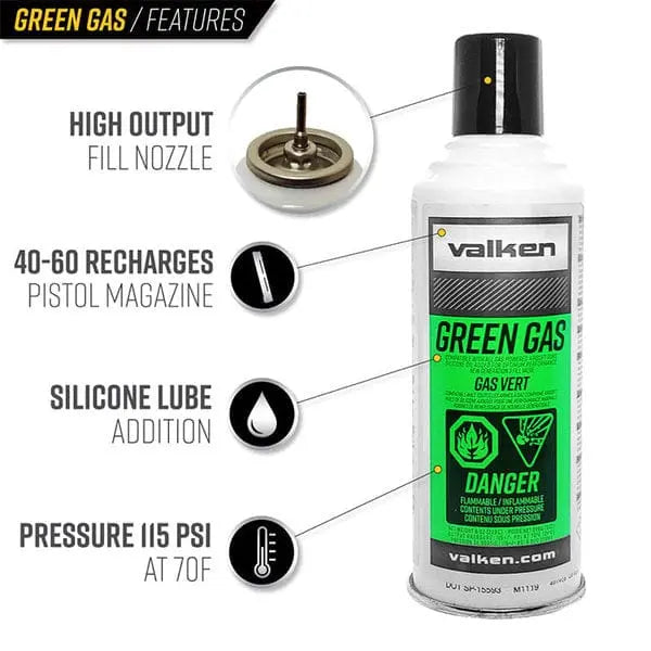 Green gas 8 oz 227g 115+ PSI VALKEN INC.