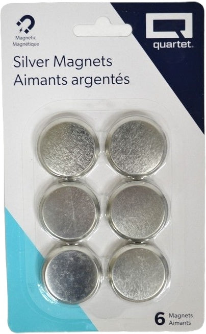 Quartet Silver Magnets 6-Pack for Magnetic Boards
