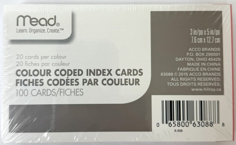 Mead 3x5 Colour Coded Index Cards
