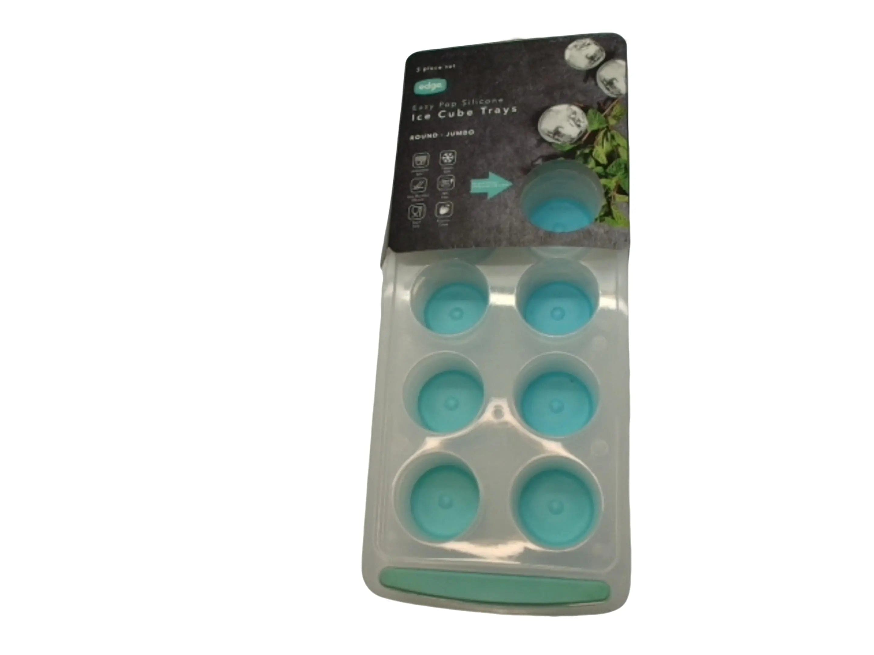 Ice Cube Tray 3pk. Round Jumbo Teal Easy Pop Silicone Edge KWDC