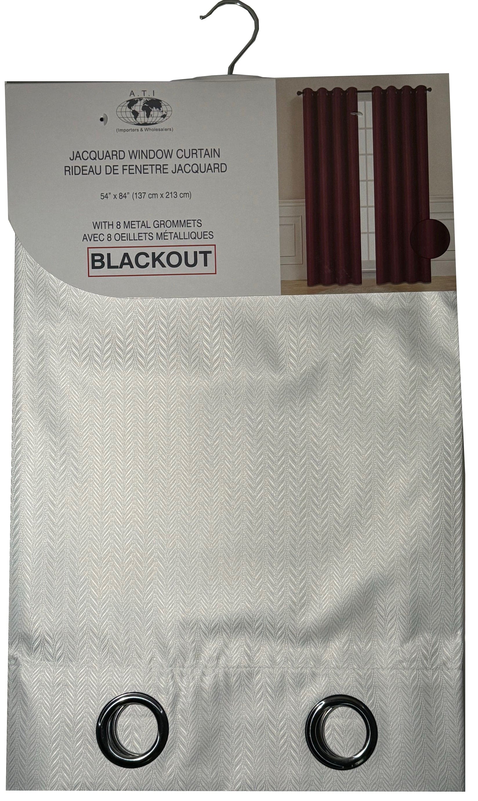 Curtain 54X84 inches Blackout W/Emb.Wht - Brantford Surplus