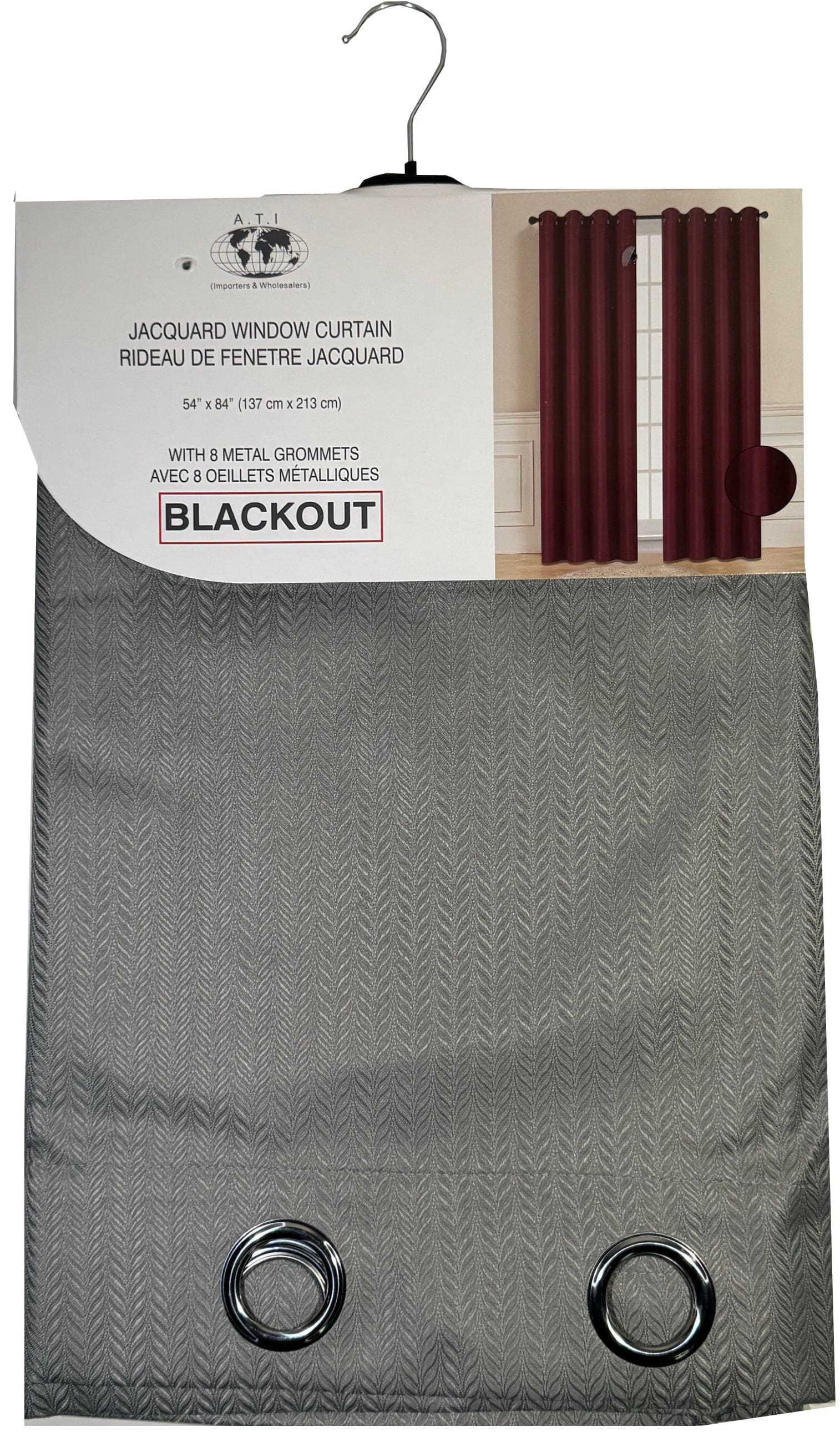 Curtain 54X84 inches Blackout W/Emb.Grey - Brantford Surplus