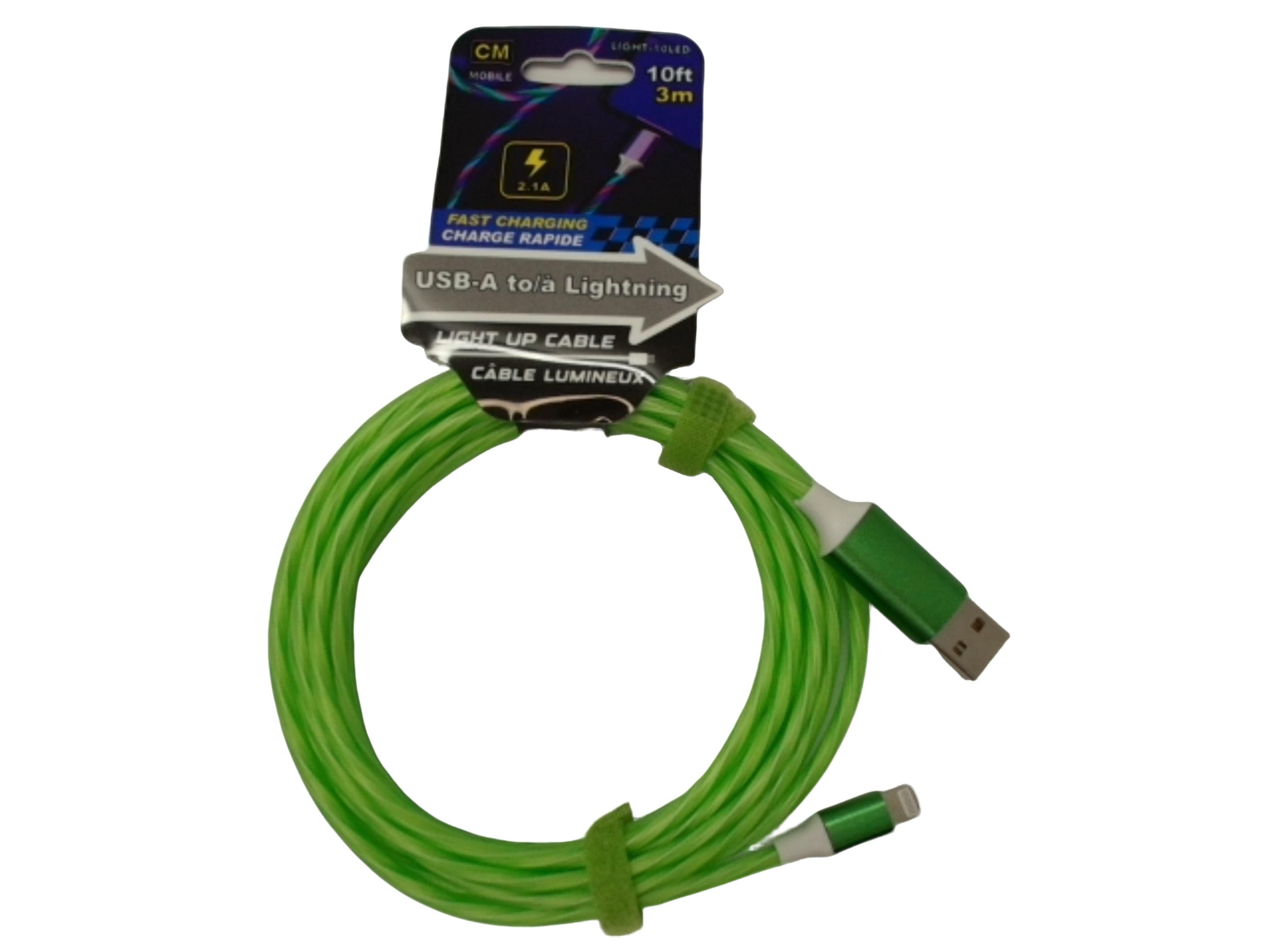 USB to Lightning™ 10 foot light up fast charging cable - Brantford Surplus