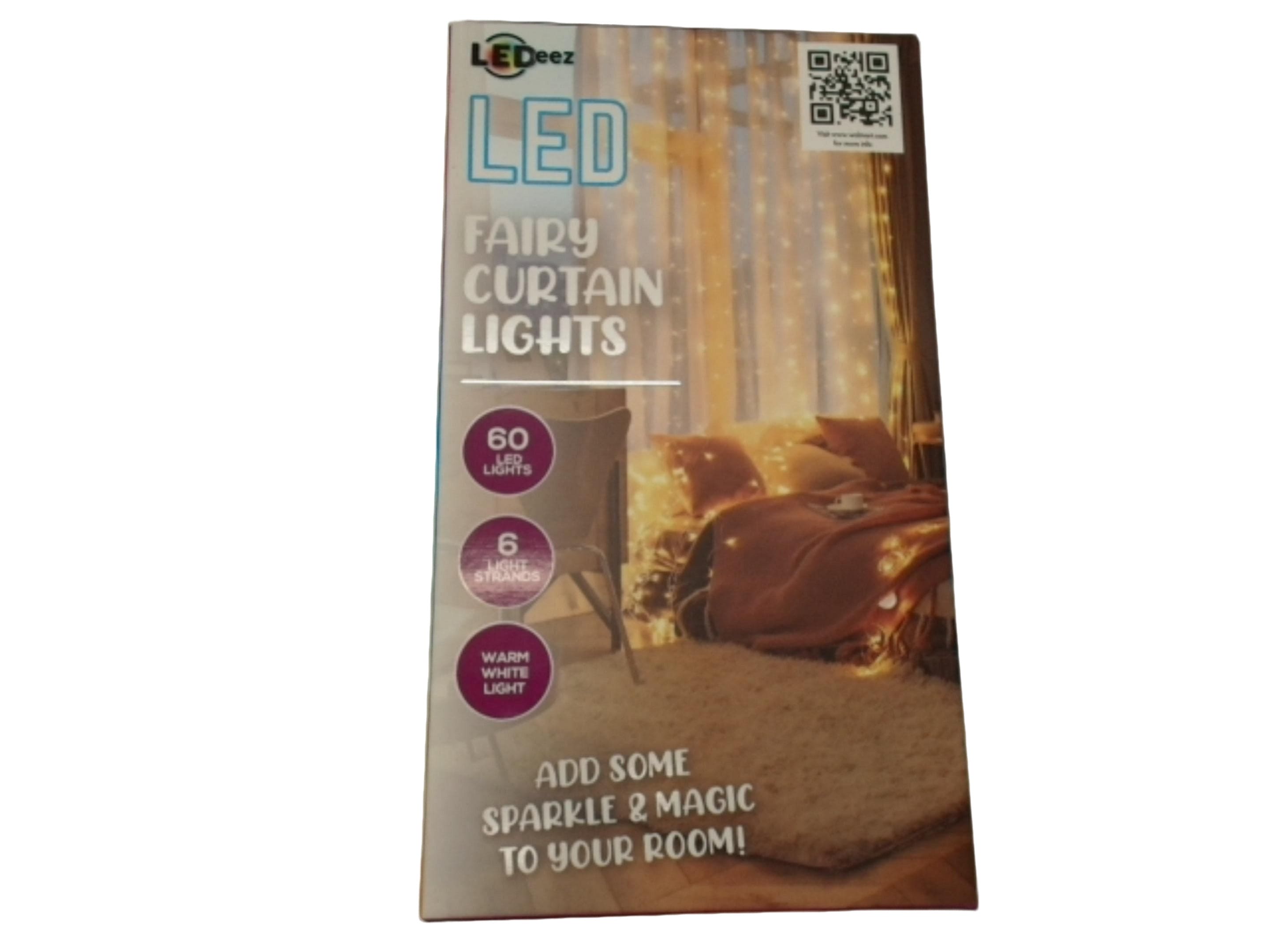 LED fairy curtain lights 60 LEDs 6 strands warm white 3 AA batteries required - Brantford Surplus