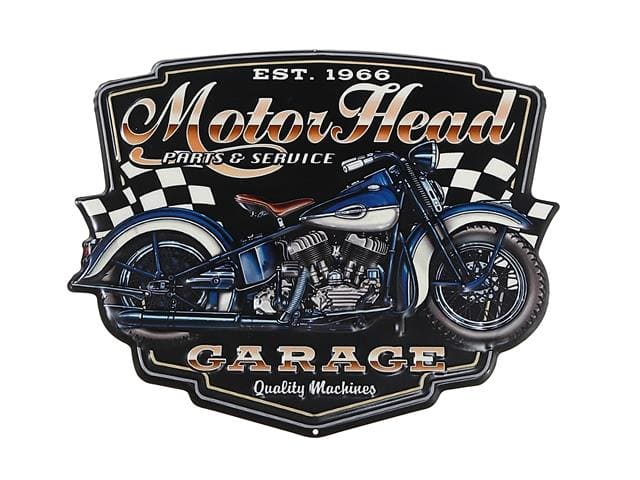 EMBOSSED METAL WALL SIGN - MOTOR HEAD GARAGE 13.80 × 0.20 × 15.75 in - Brantford Surplus