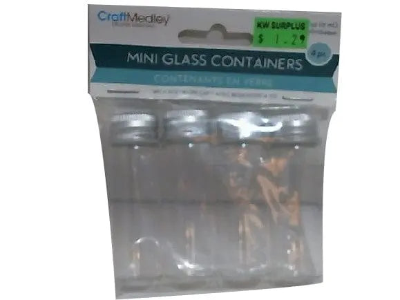 Glass Bottles 22x65mm. 17ml. Mini Containers w/Matte Alum. 4pk. MULTICRAFT IMPORTS INC.