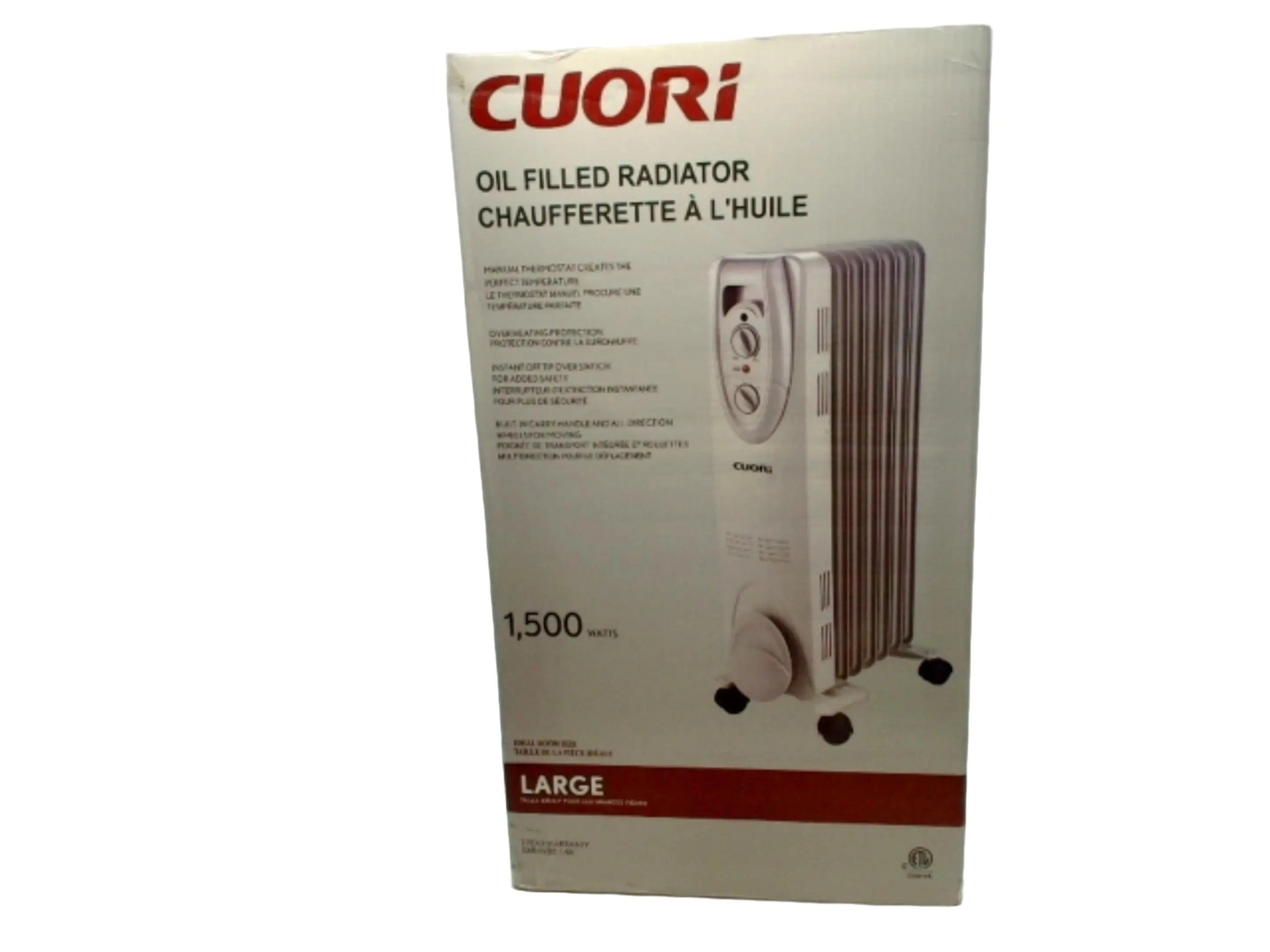 Oil Filled Radiator 1500W For Large Rooms Cuori KWDC