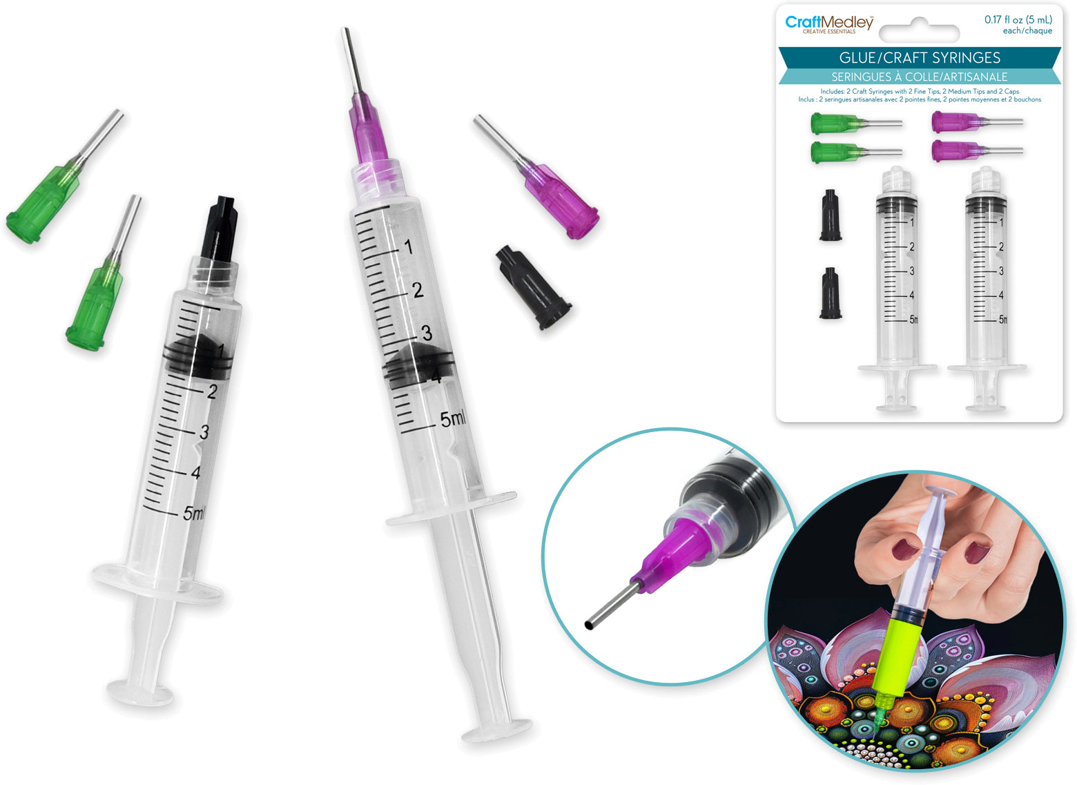Craft Medley 5ml Glue Syringe 2-Pack with Fine and Medium Tips