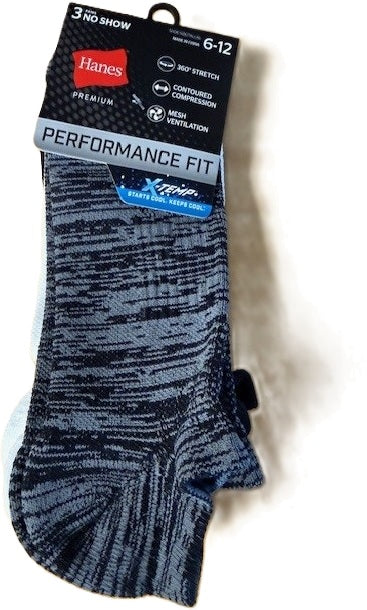 Hanes No Show 3-Pack Performance Fit Socks Size 6-12