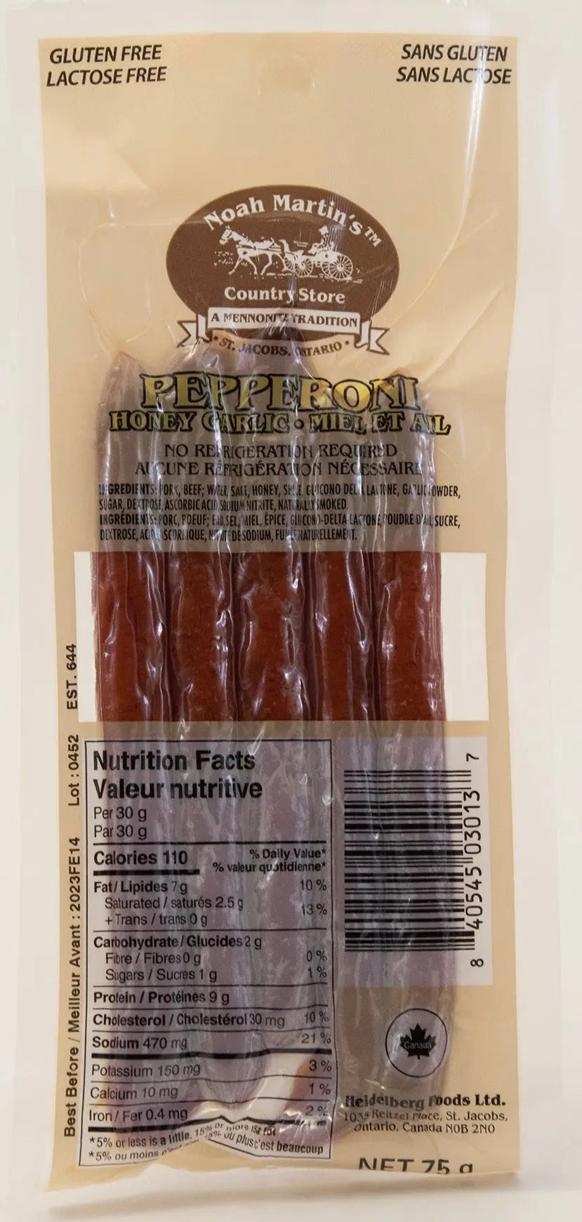 Pepperoni - Honey Garlic 6 inch 75g - Heidelberg Foods Ltd. Heidelberg Foods Ltd.