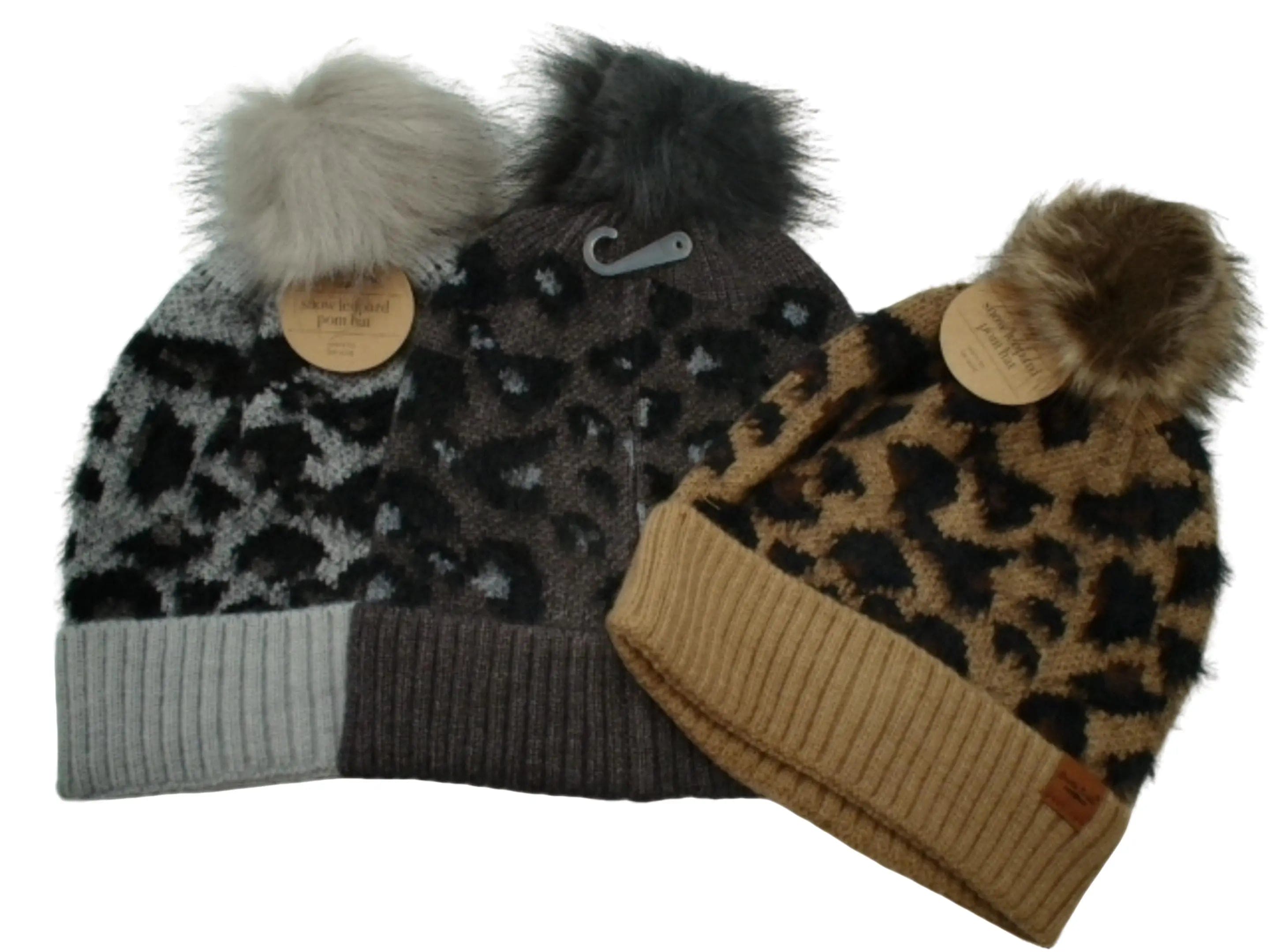 Ladies Toque Snow Leopard W/Pom Assorted KWDC