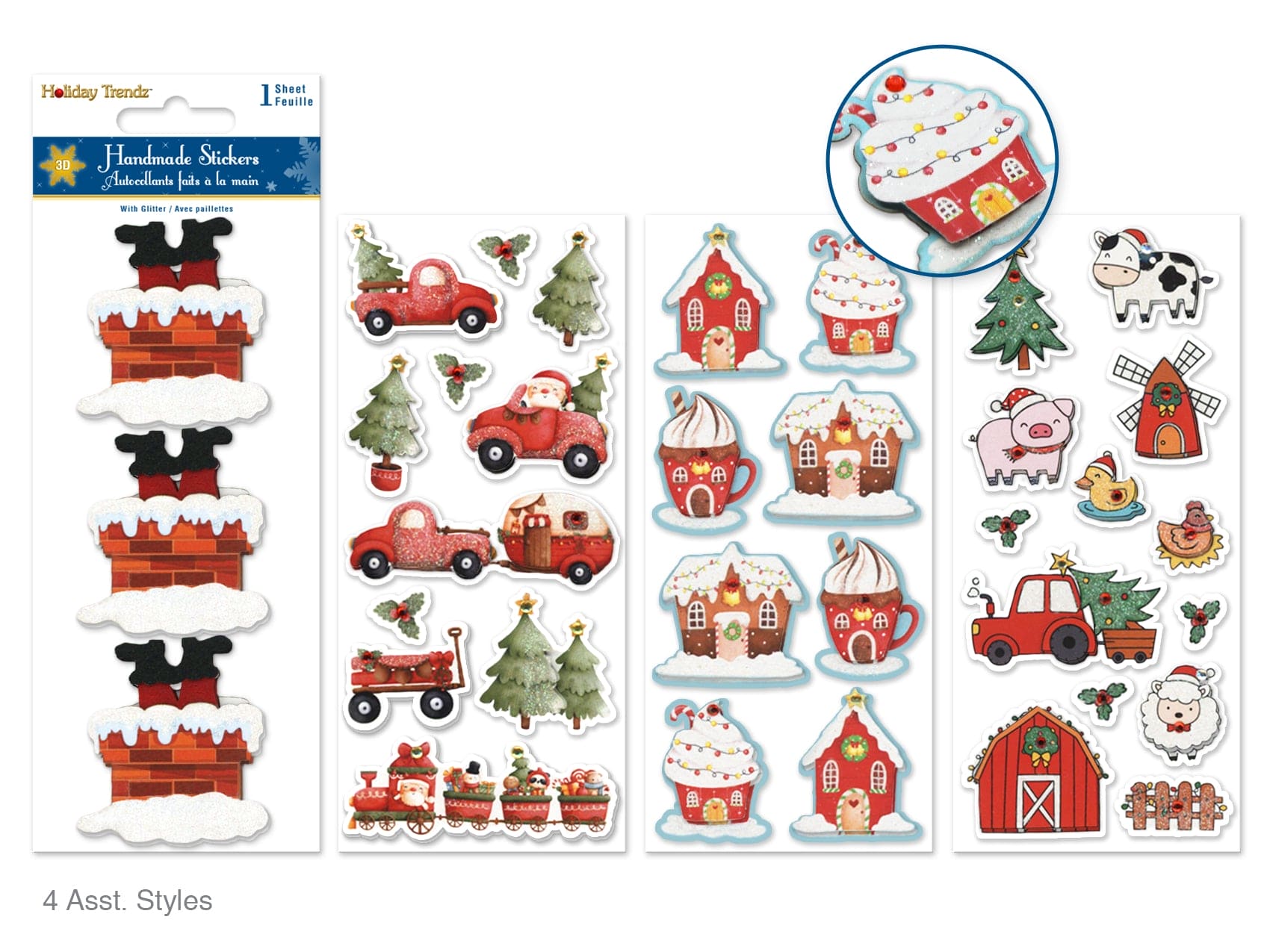 Holiday Stickers: 3"x6.4" 3D Glitter Icons Asst 12eax4styles B) Holiday Splendor - Brantford Surplus