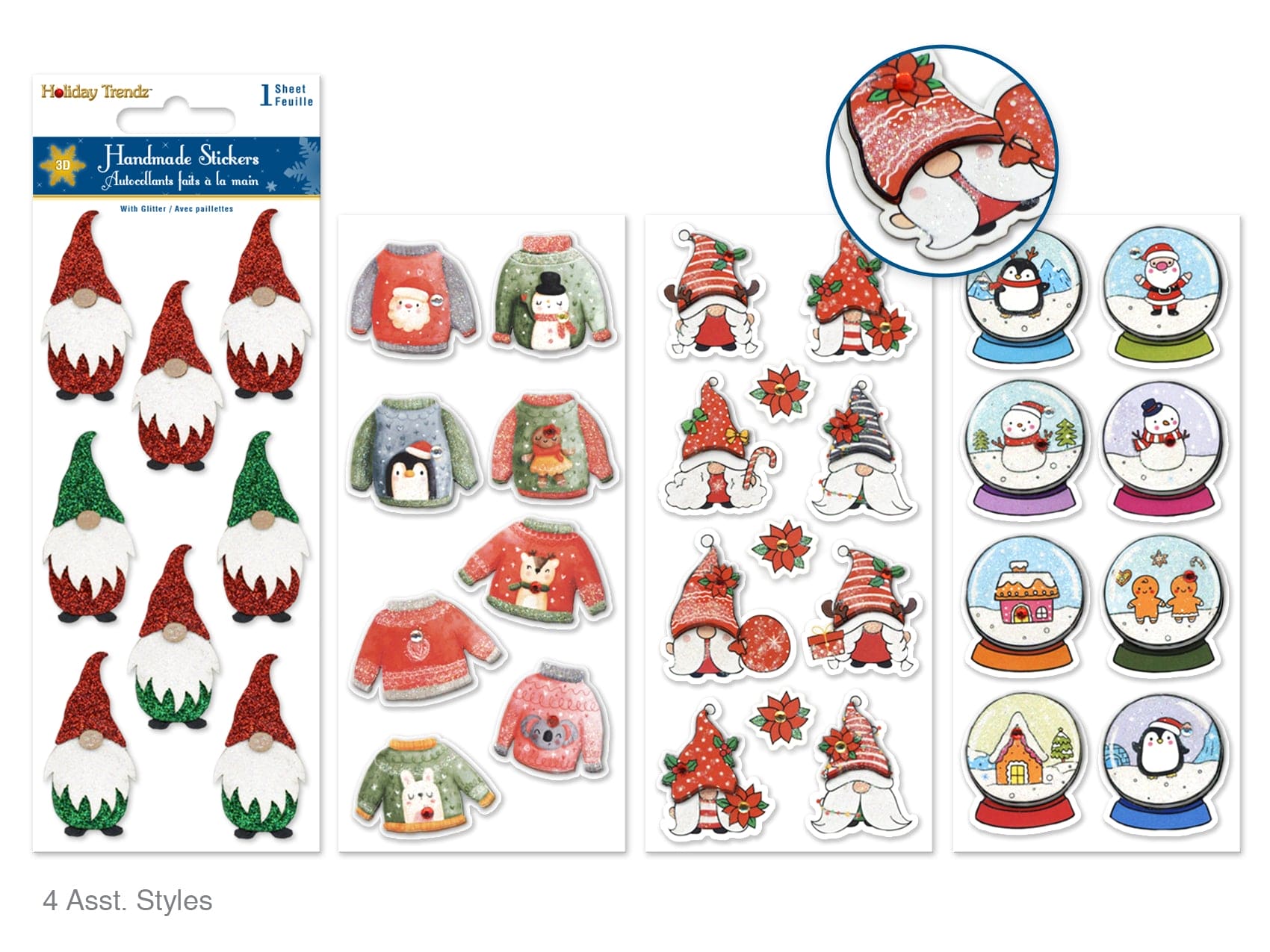 Holiday Stickers: 3"x6.4" 3D Glitter Icons Asst 12eax4styles C) Festive Trends - Brantford Surplus