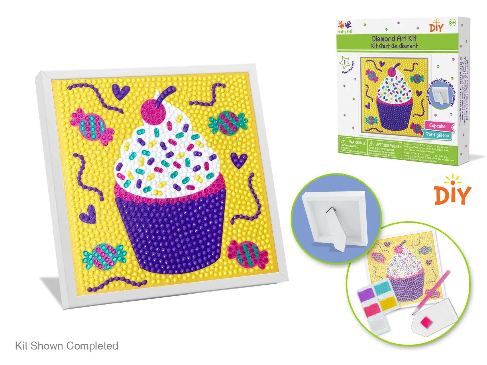 Krafty Kids Kit: 5.7"x5.7" Framed DIY Diamond Painting Canvas Kit w/Stand D) Cupcake MULTICRAFT IMPORTS INC.