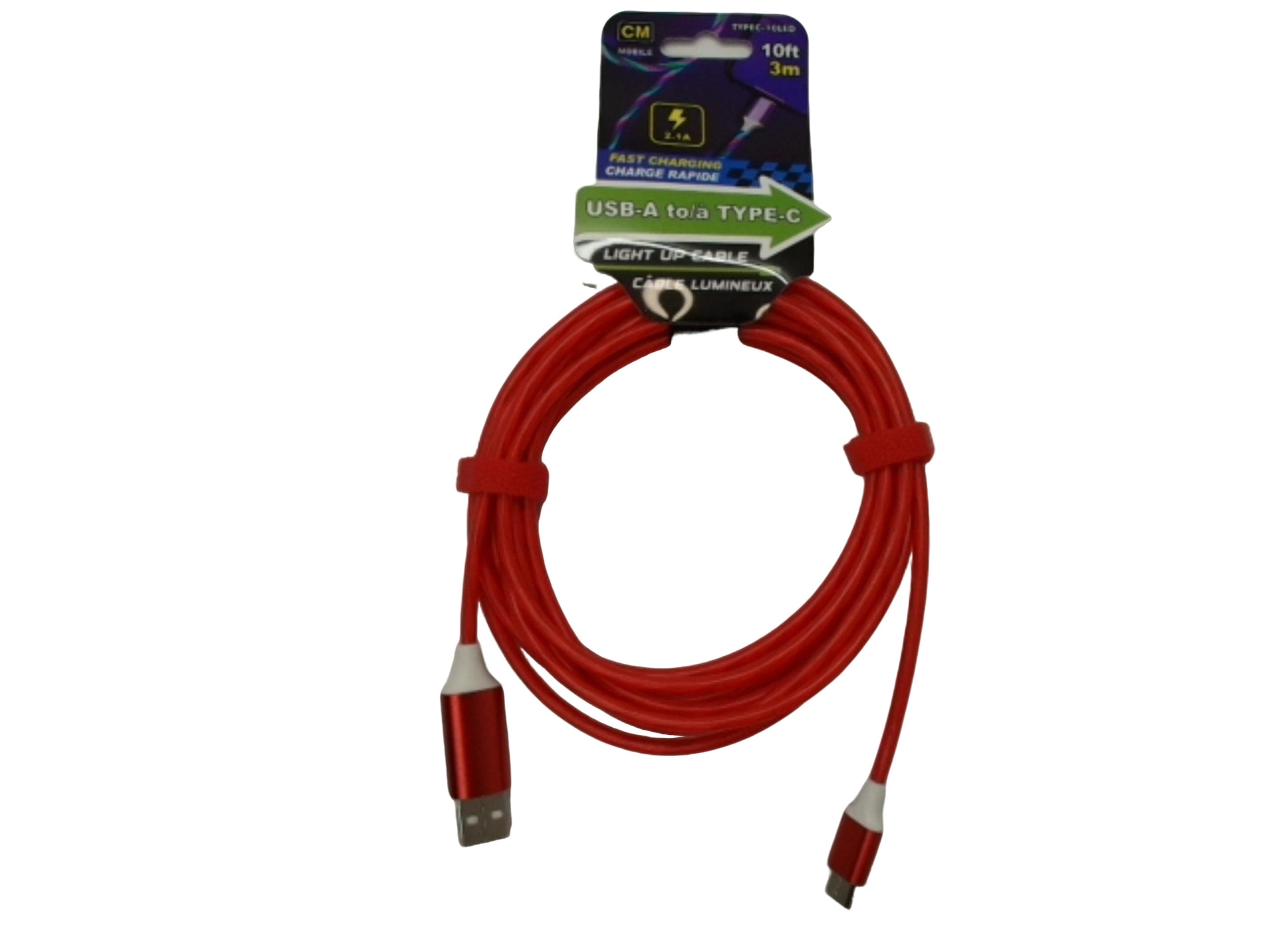 USB to Type-C® 10 foot light up fast charging cable - Brantford Surplus