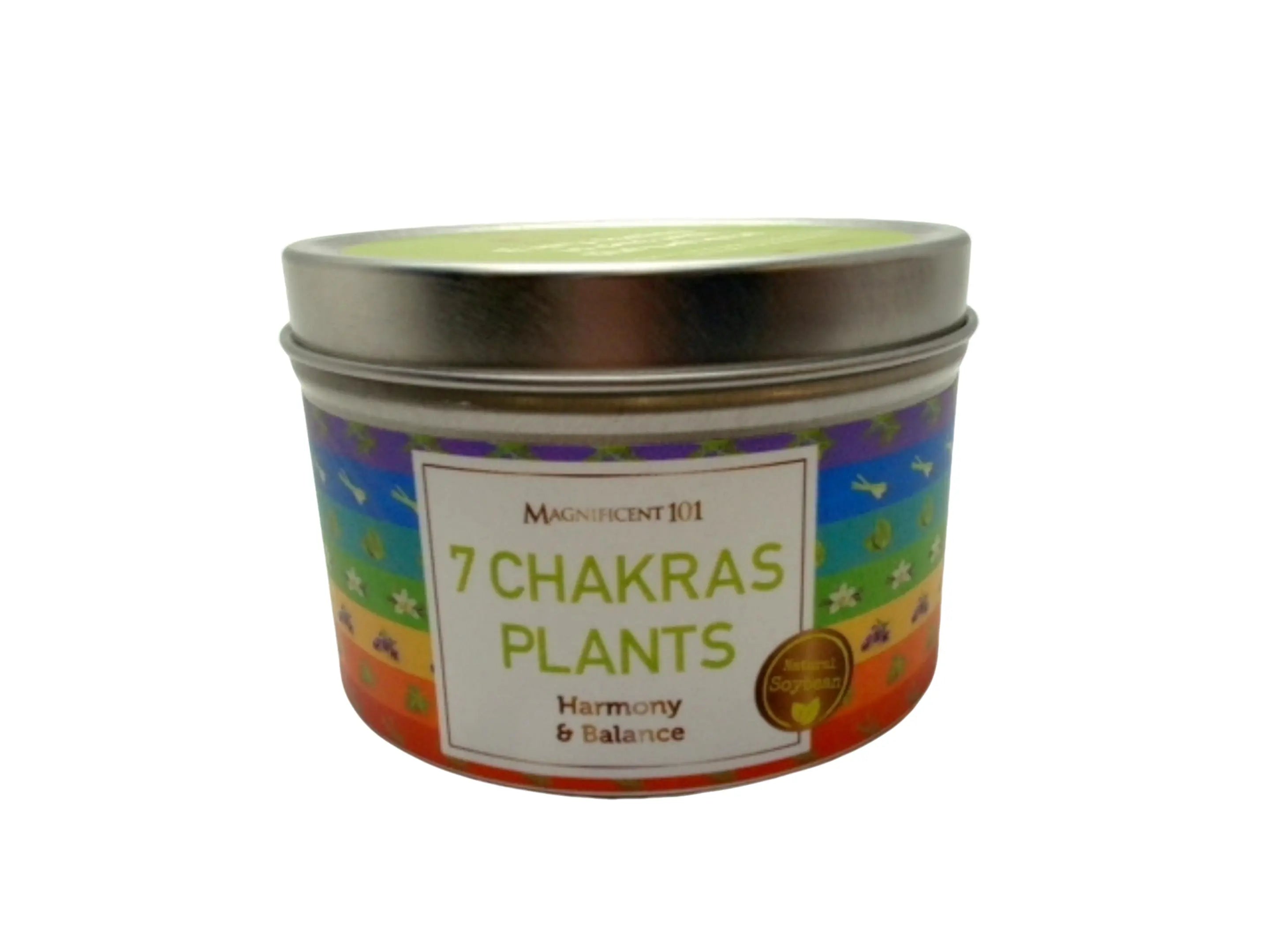 Tin Candle 6oz. 7 Chakras Plants Harmony & Balance Magnificent 101 KWDC