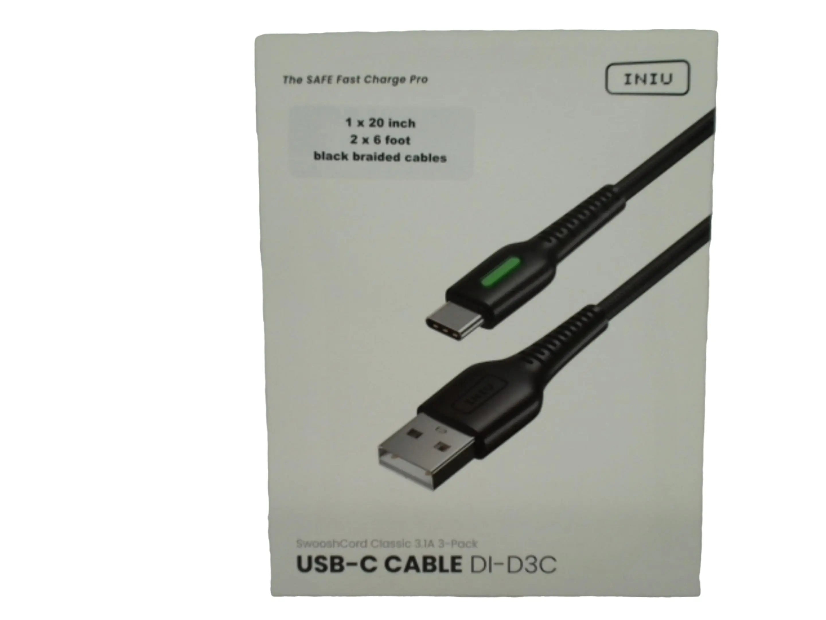 USB-A To USB-C Cable 3pk. Swooshcord Classic 3.1A Iniu KWDC