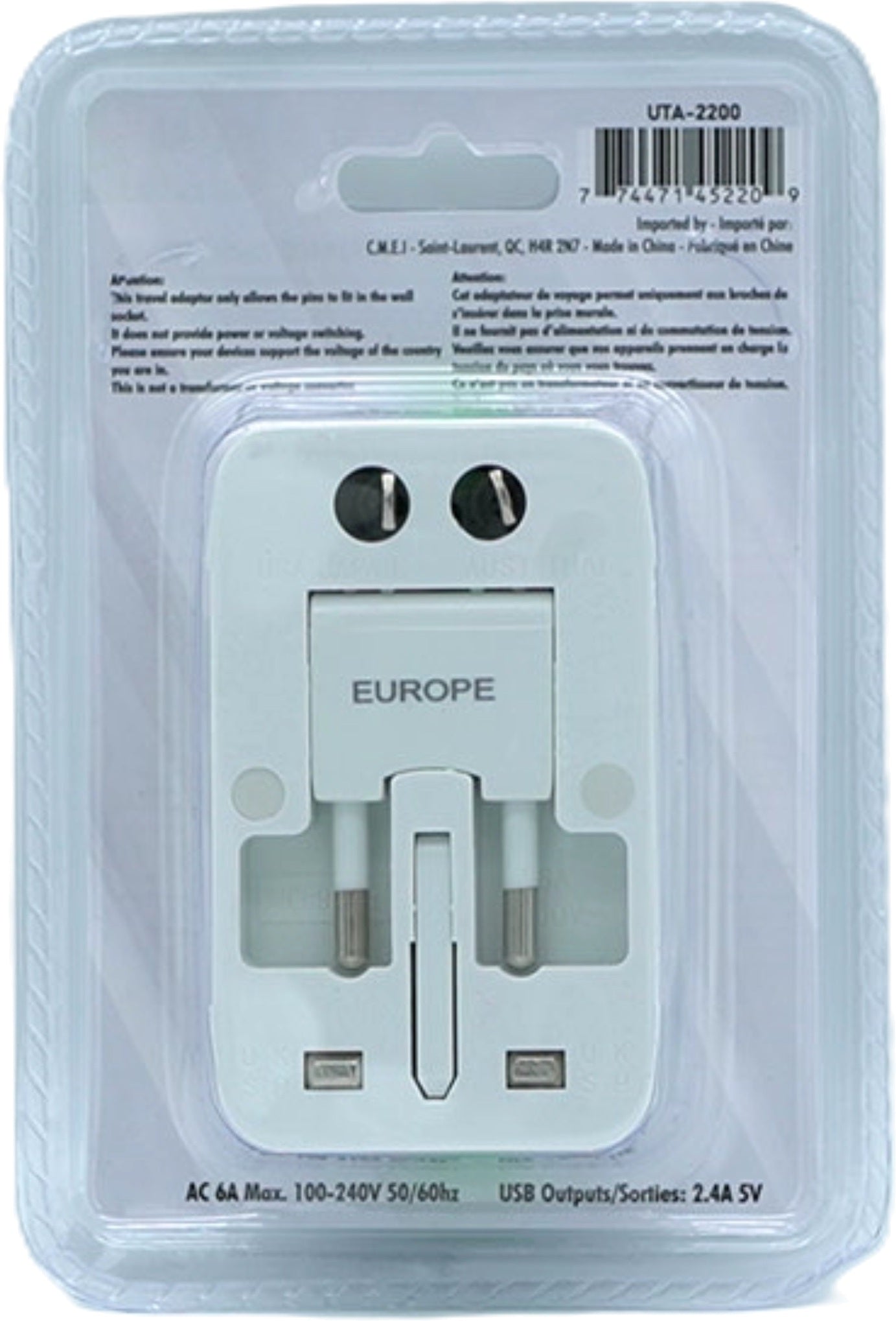 Universal Travel Adapter with USB-C and Dual USB Ports