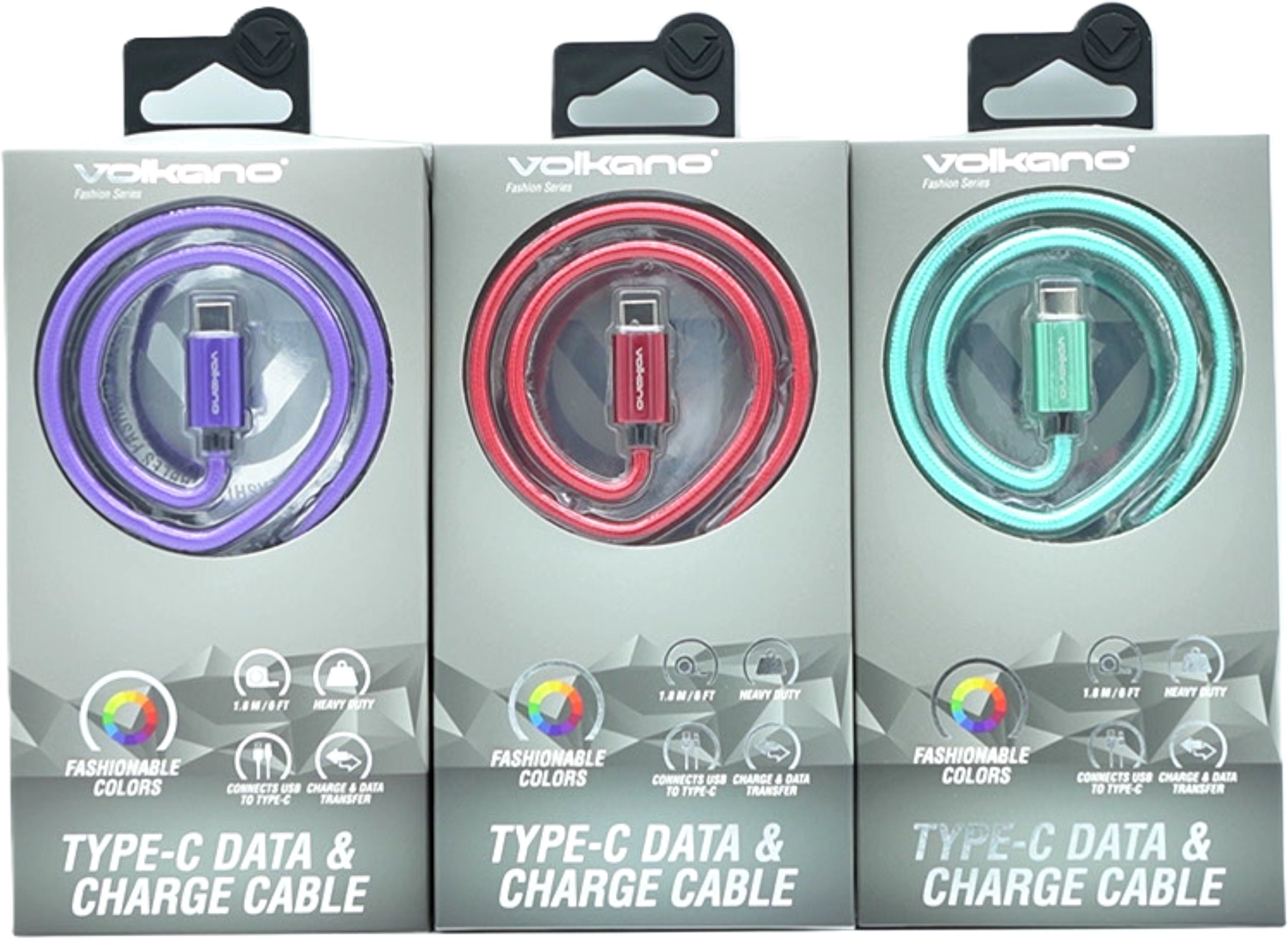 Volkano USB-A to USB-C 6ft Braided Cable Assorted Colours