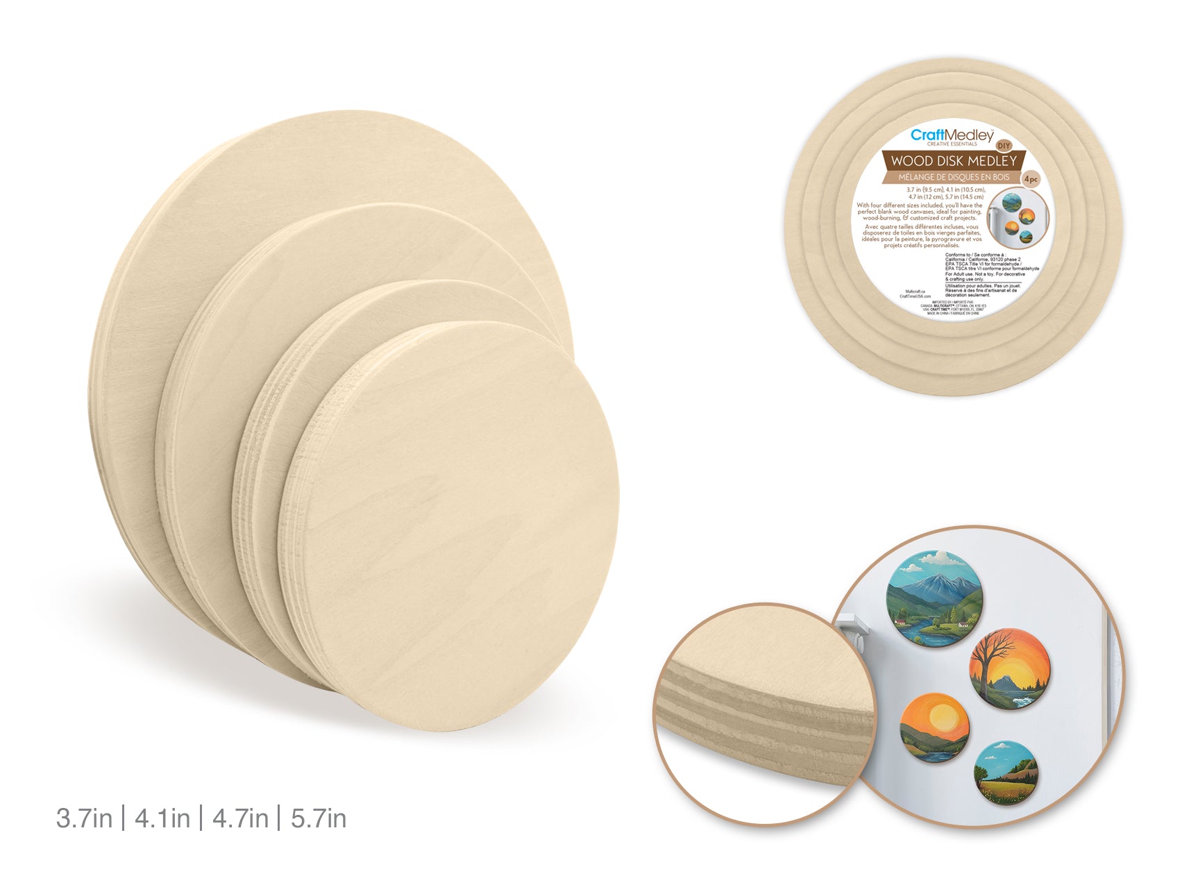 Wooden DIY Round Craft Disks in 4 Assorted Sizes