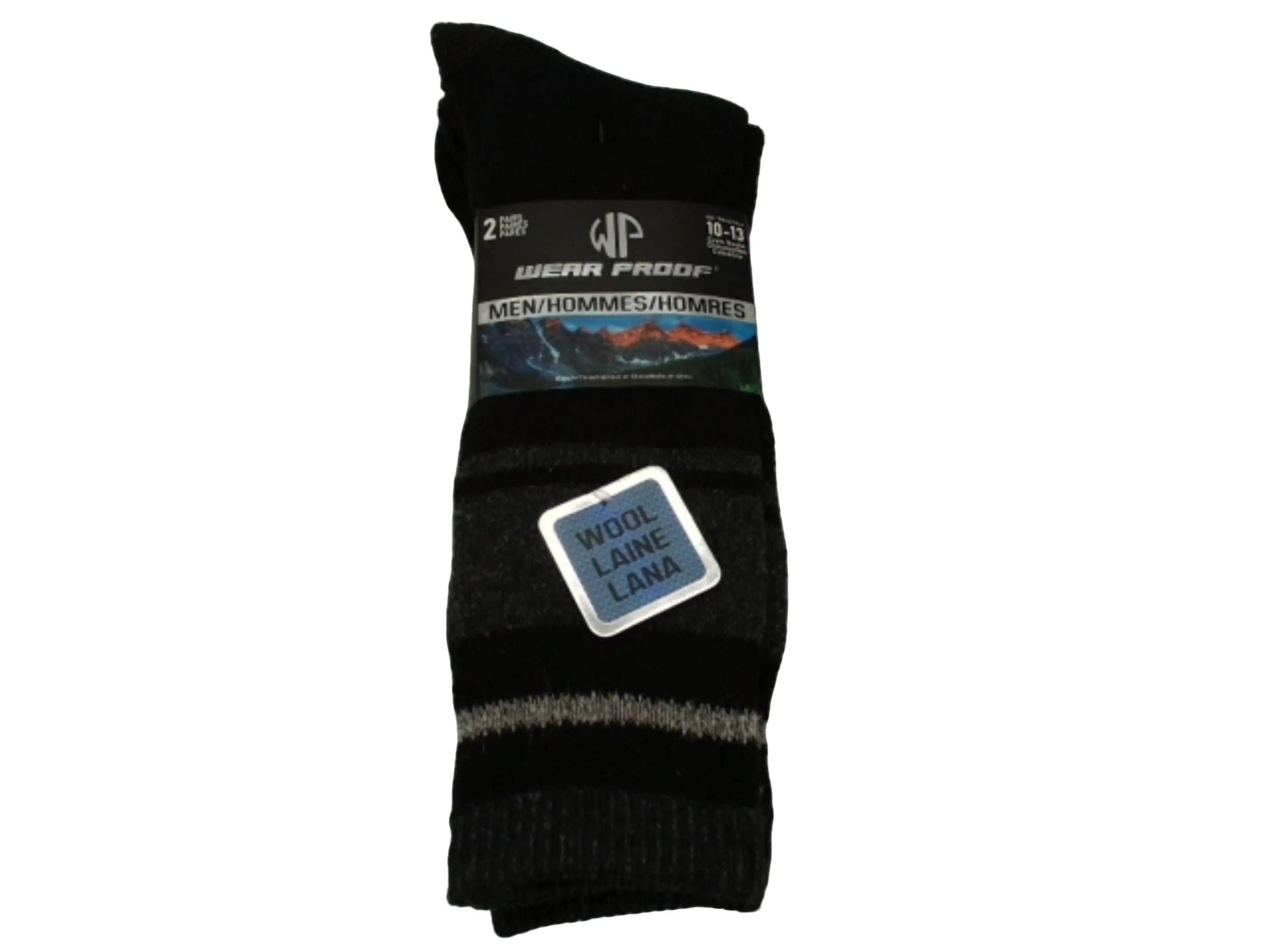 Socks Men's Crew 2pk. Black w/ Blue/White Stripe Size 10-13 Wear Proof (ENDCAP) KWDC