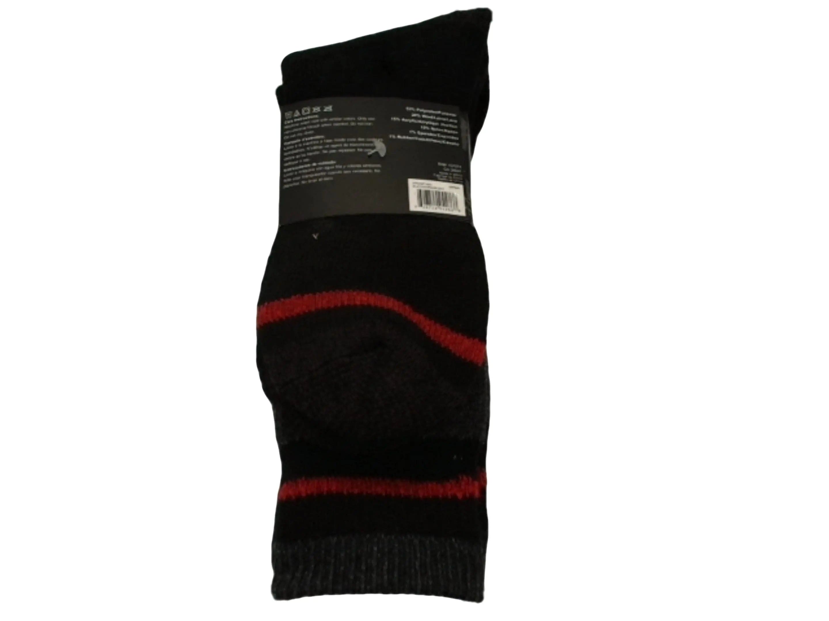 Socks Men's Crew 2pk. Black w/Red/Yellow Stripe Size 10-13 Wear Proof (ENDCAP) KWDC