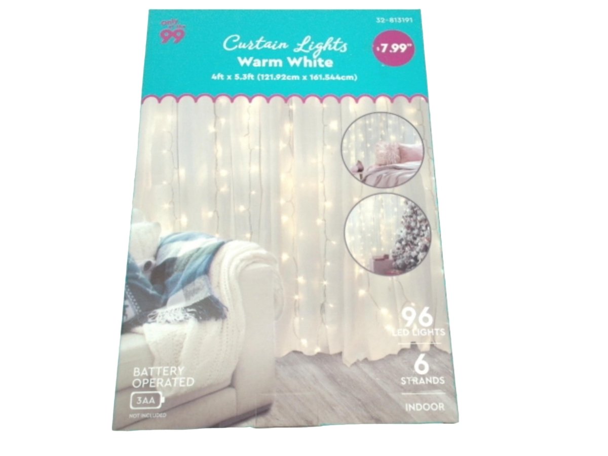 Battery Curtain Lights Warm White 96 LED Fairy String - Brantford Surplus