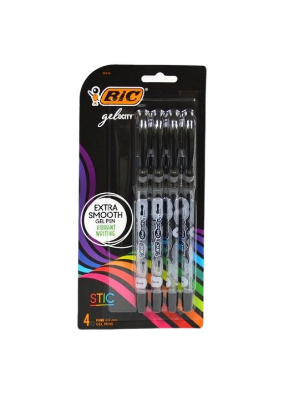 BIC Black Gel Pens Fine Point 0.5mm 4 - Pack - Brantford Surplus