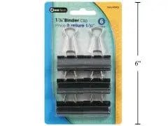 Black Binder Clips, 6 - Pack, 1.25" - Brantford Surplus