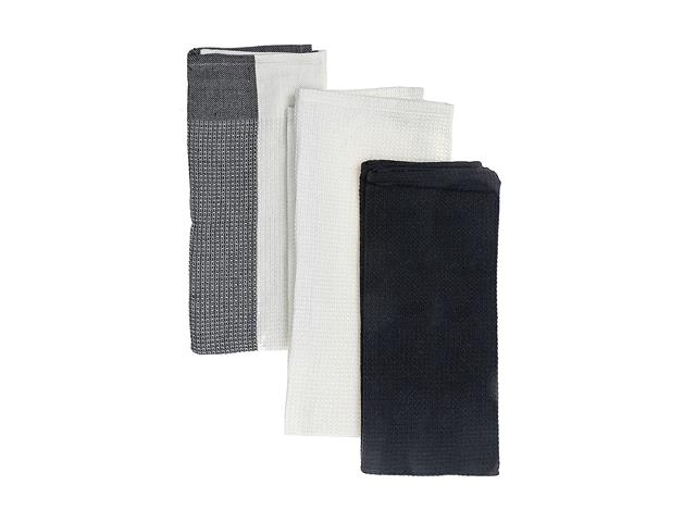 Black Block Print Waffle Kitchen Towels Set 3 - Brantford Surplus
