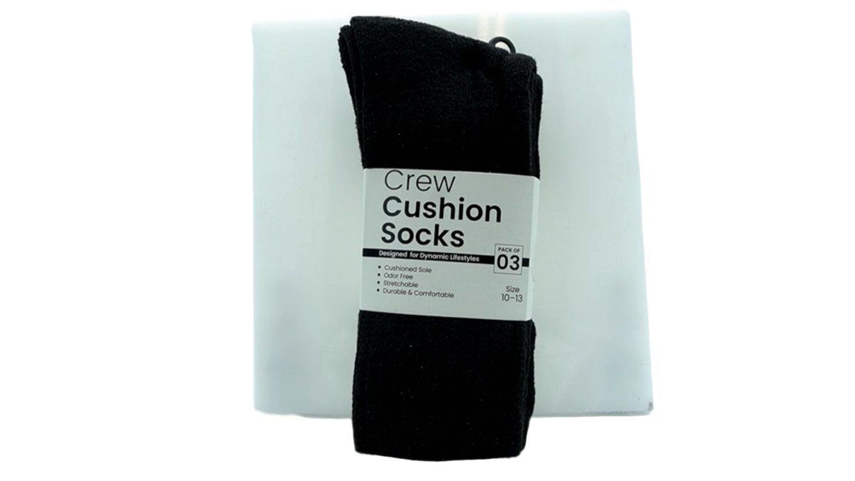 Black Crew Cushion Socks 3 - Pack Size 10 - 13 Promo - Brantford Surplus