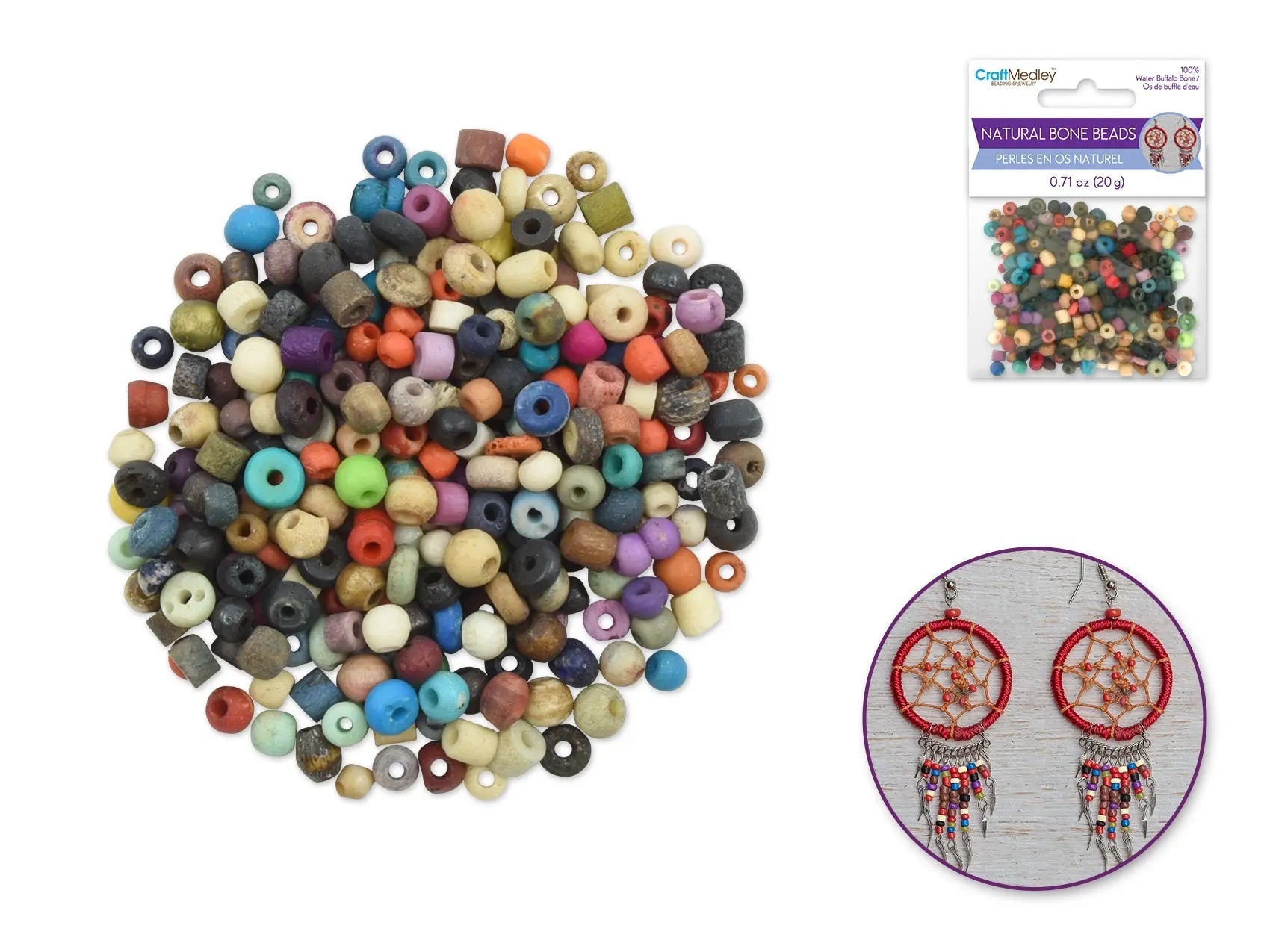 Bone Beads: B) Multi - Mix 4mm - 6mm 100% Bone 20grm - Brantford Surplus