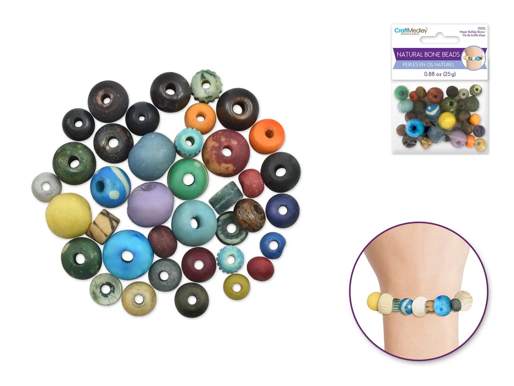 Bone Beads: B) Multi - Mix 6mm - 14mm 100% Bone 25grm - Brantford Surplus