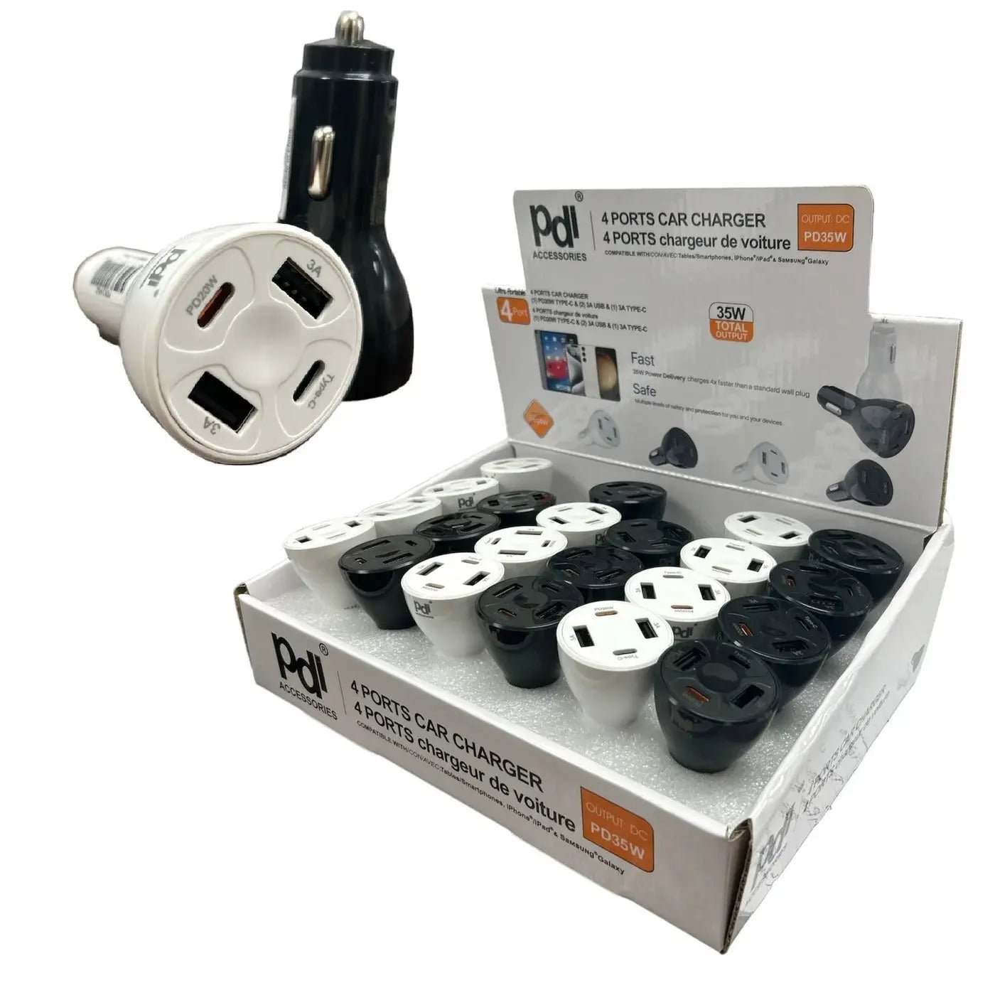 Car Charger 35W 2x USB - A & 2x USB - C - Brantford Surplus