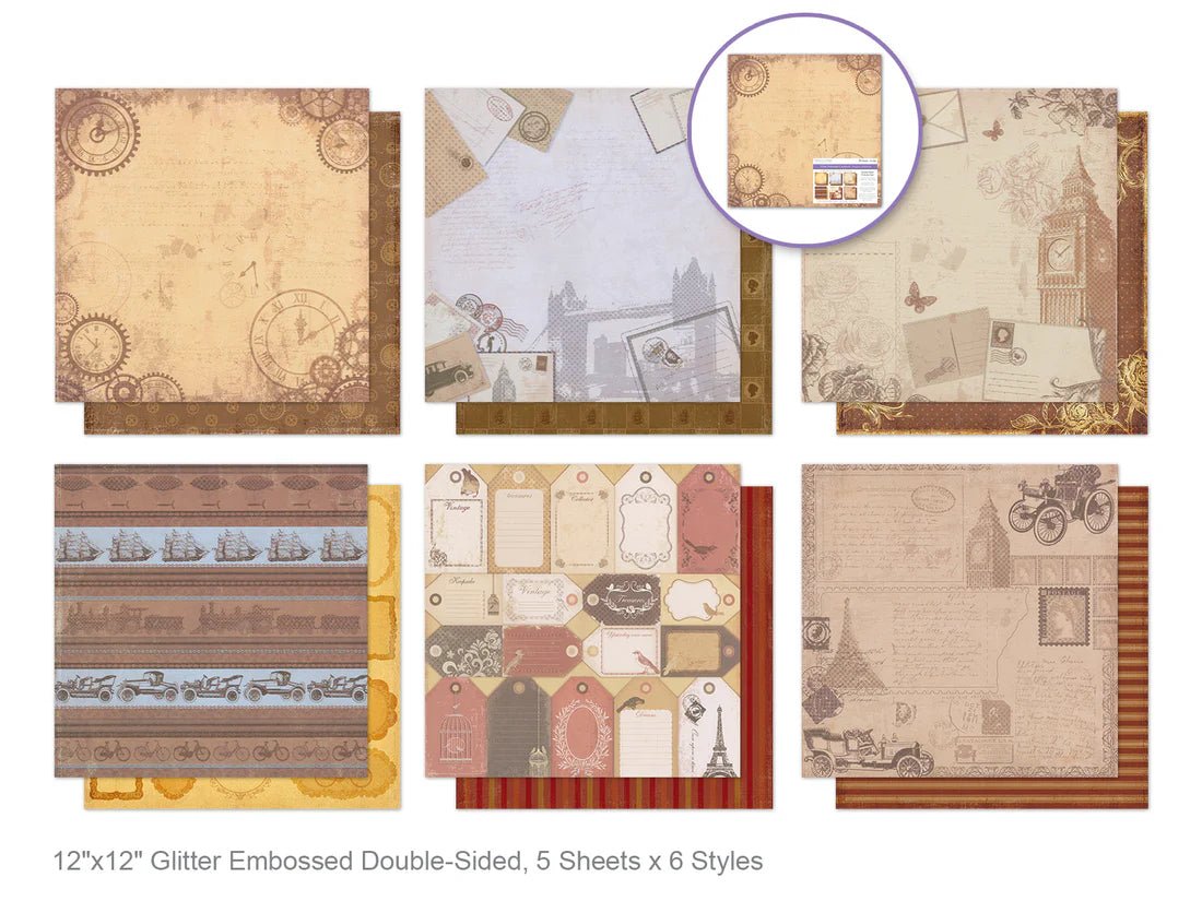Cardstock: 12"x12" Glitter Embossed Dble - Sided Vintage (Individual Sheet) - Brantford Surplus