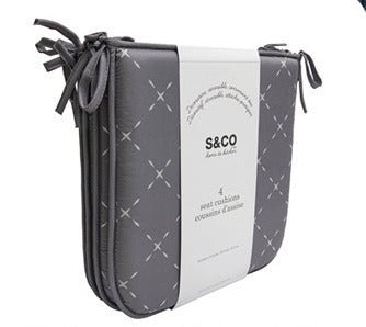 Chair pads grey reversible printed bistro set of 4 - Brantford Surplus