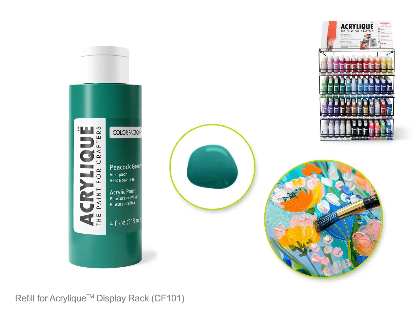 Color Factory: 4oz Acrylique Paint for Crafter's 150 Peacock Green - Brantford Surplus