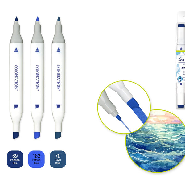 Color Factory: Alcohol Based Twin Markers Fine+Chisel Tips 3pk D) Deni