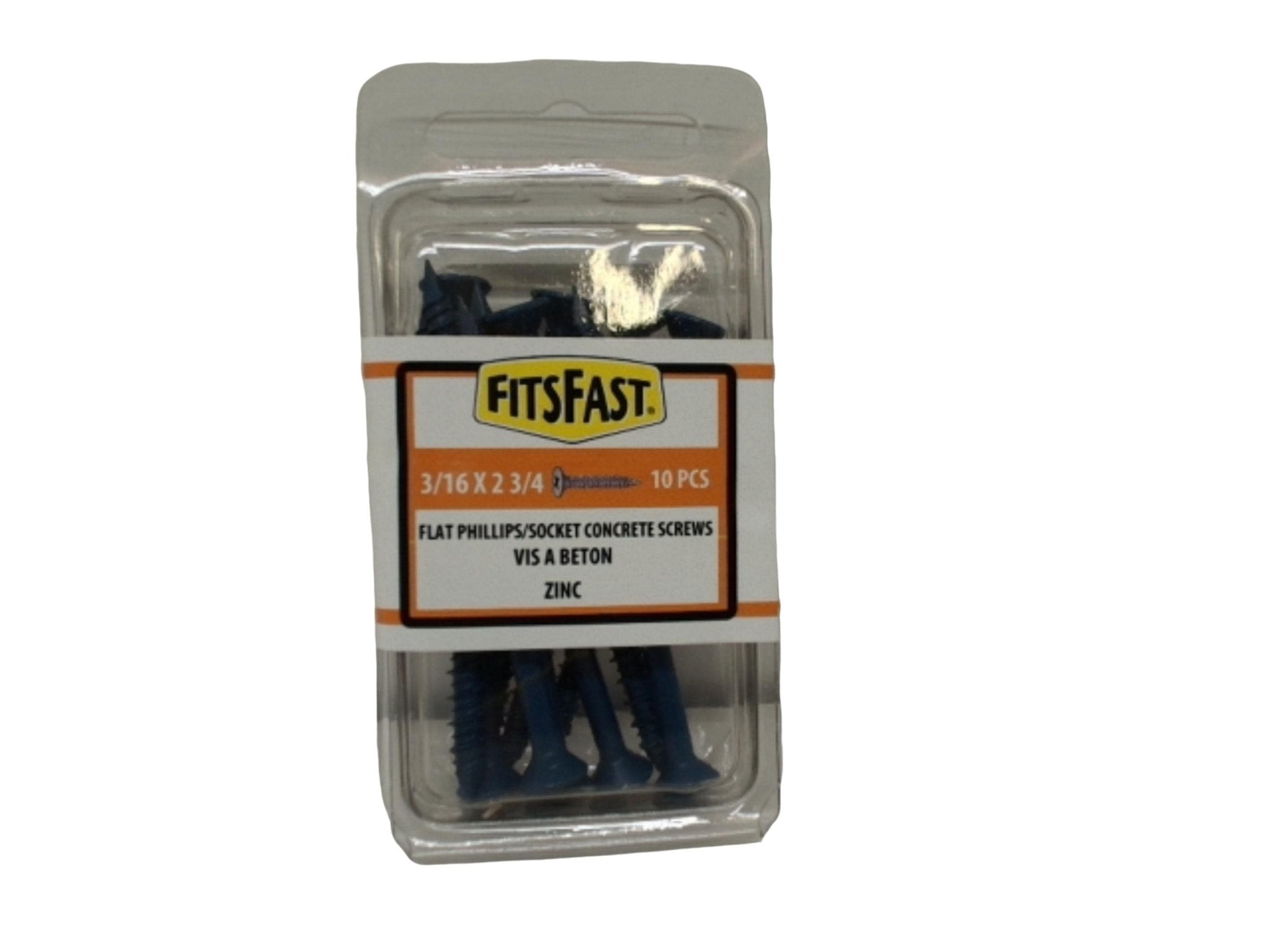 Concrete Screws 3/16 x 2 - 3/4" 10pk. Flat Phillips/socket Fitsfast - Brantford Surplus