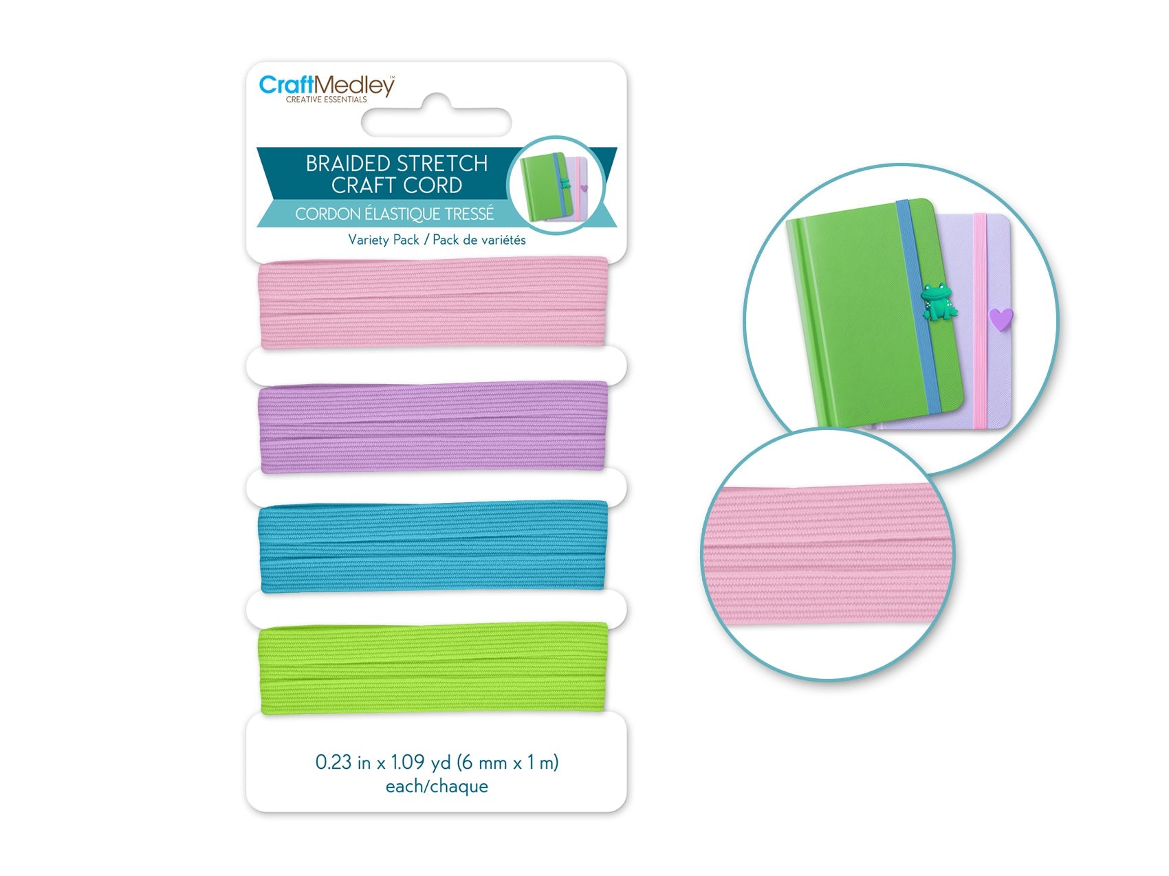 "Craft Medley 6mm Braided Stretch Cord - Pastel Blend" - Brantford Surplus