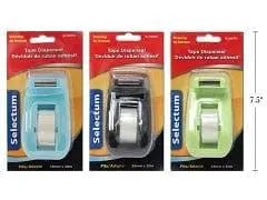 DESK TOP TAPE DISPENSER WITH TAPE, 3 ASST COL. METAL TEETH TRIM (FITS 18MM X 10M) - Brantford Surplus